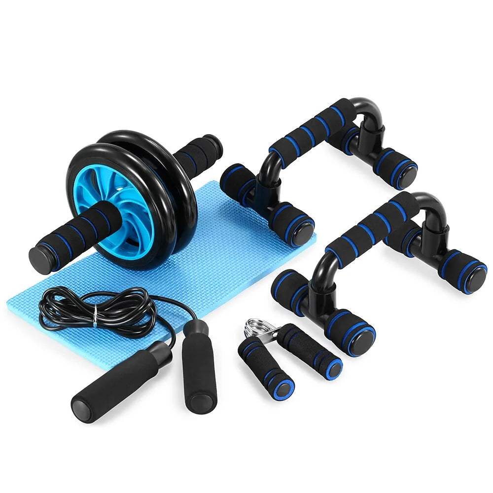 Home Fitness Set: Abdominal Wheel Roller, Push-Up Bar, and Jump Rope